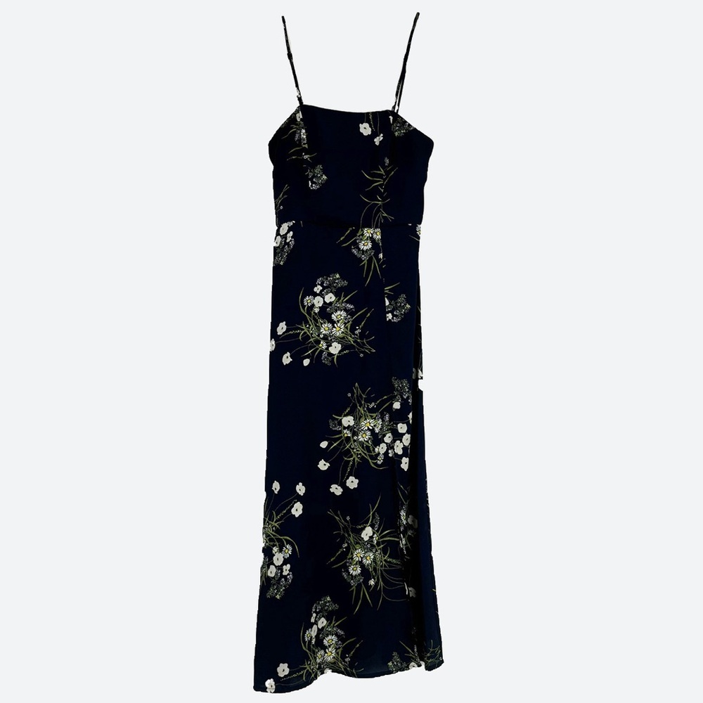 Francesca’s Navy Floral Midi Dress W/ Slit